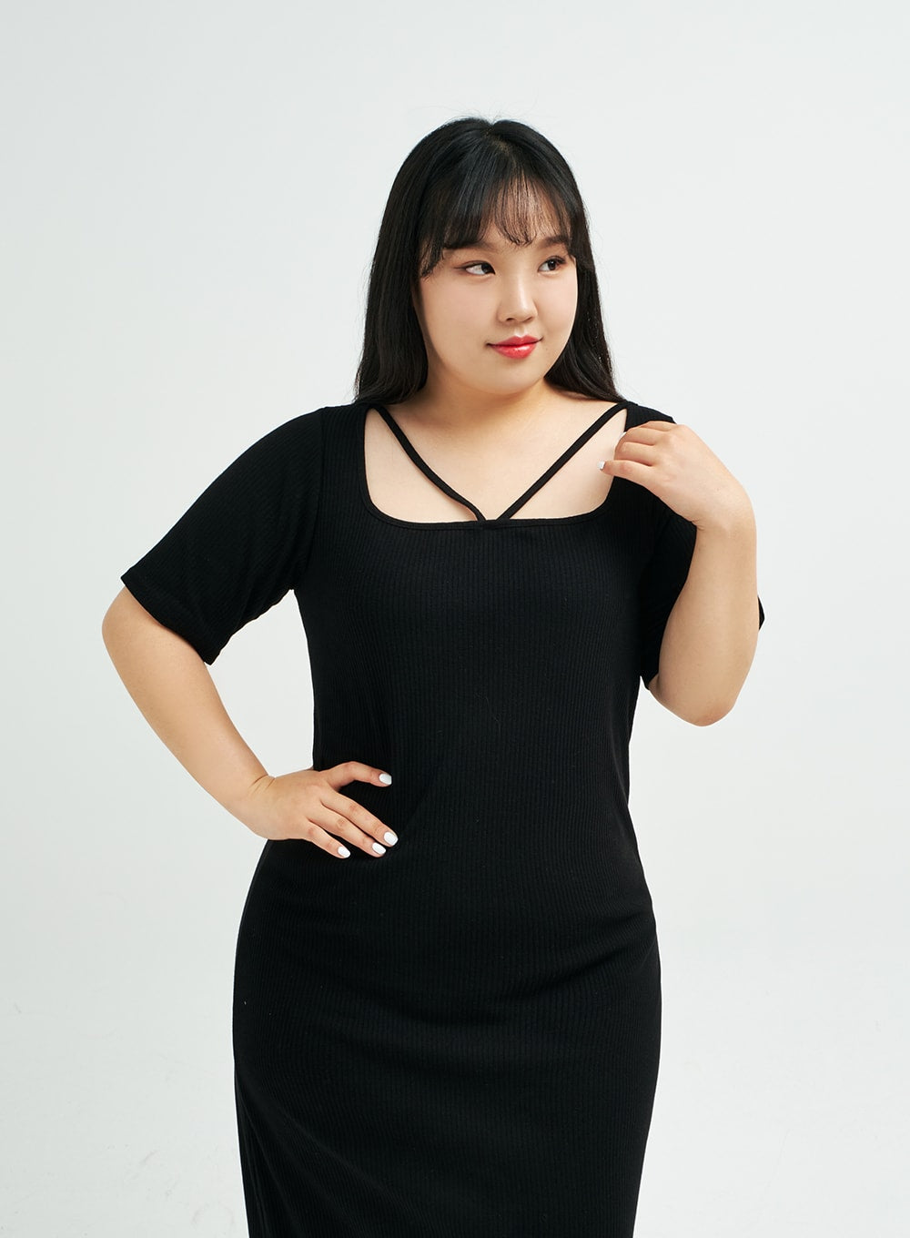 Plus Square Neck V Strap Maxi Dress IY24