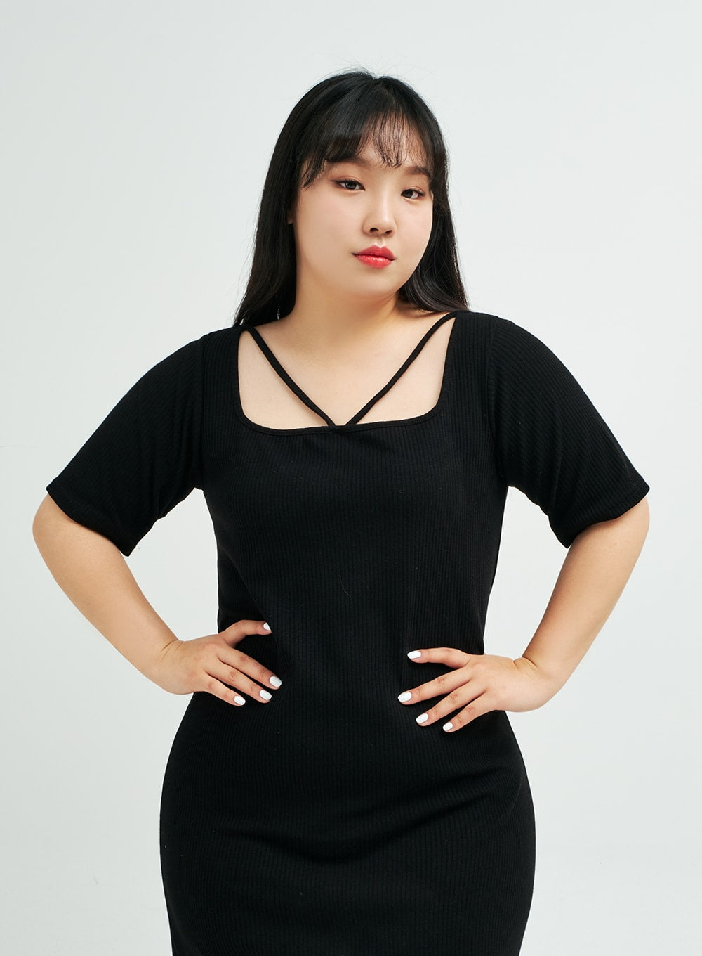 Plus Square Neck V Strap Maxi Dress IY24