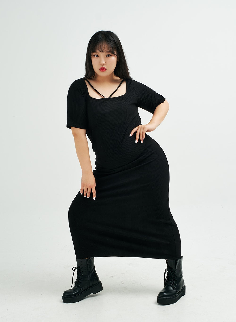 Plus Square Neck V Strap Maxi Dress IY24