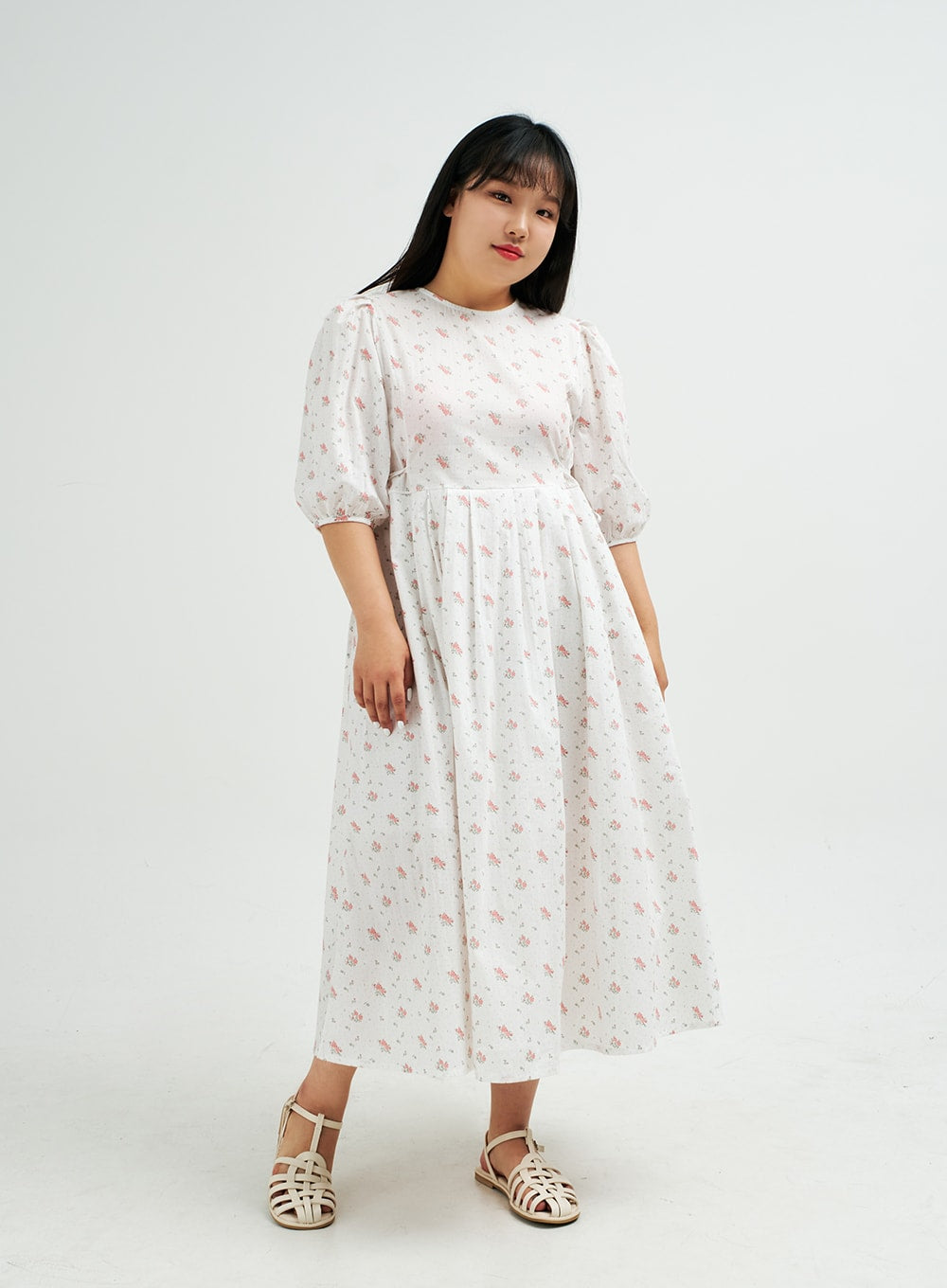 Plus Romantic Flower Print Ribbon Tie Maxi Dress IY24