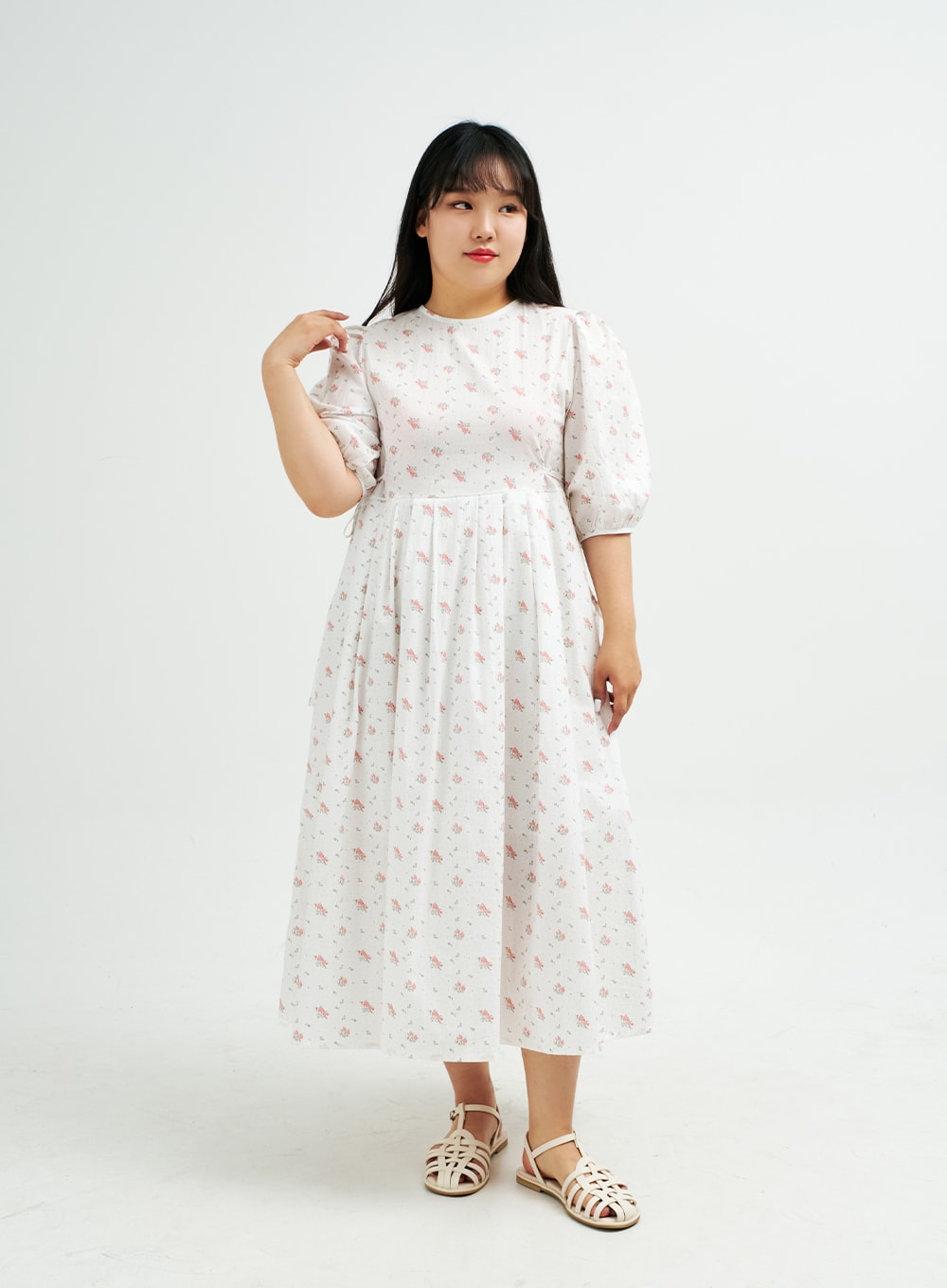 Plus Romantic Flower Print Ribbon Tie Maxi Dress IY24