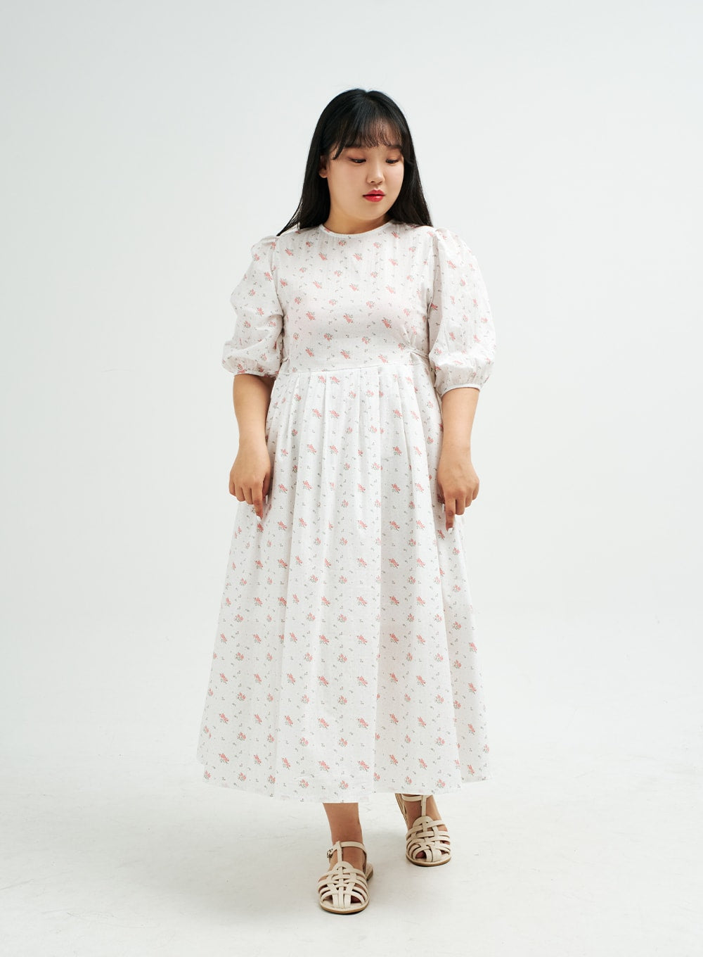 Plus Romantic Flower Print Ribbon Tie Maxi Dress IY24