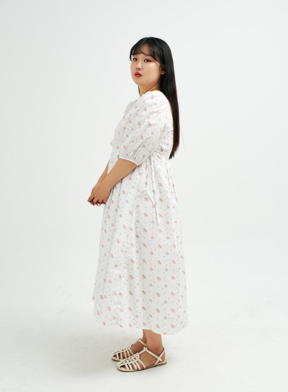 Plus Romantic Flower Print Ribbon Tie Maxi Dress IY24