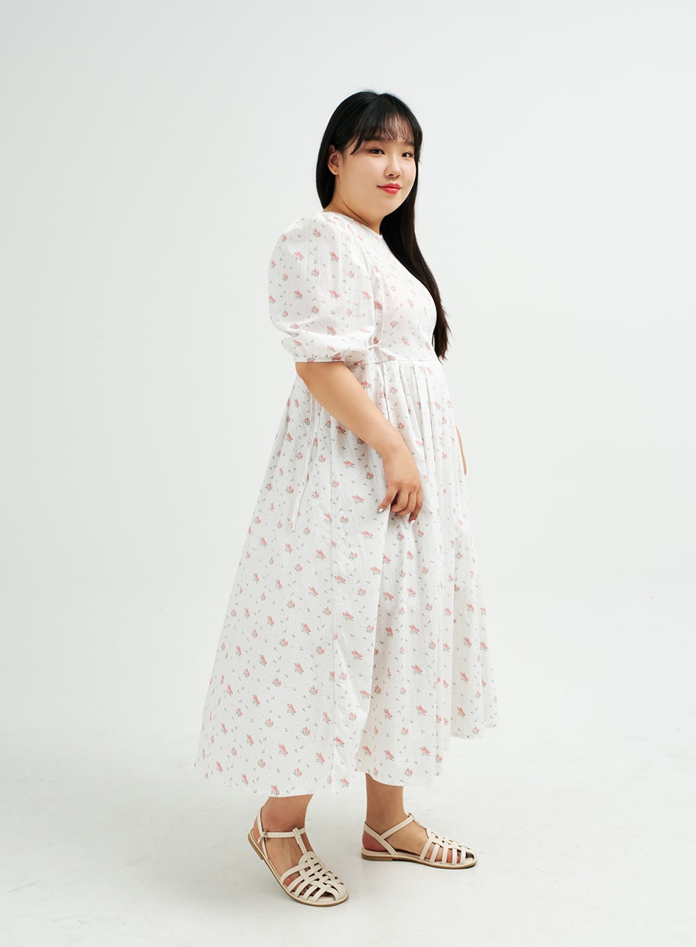 Plus Romantic Flower Print Ribbon Tie Maxi Dress IY24