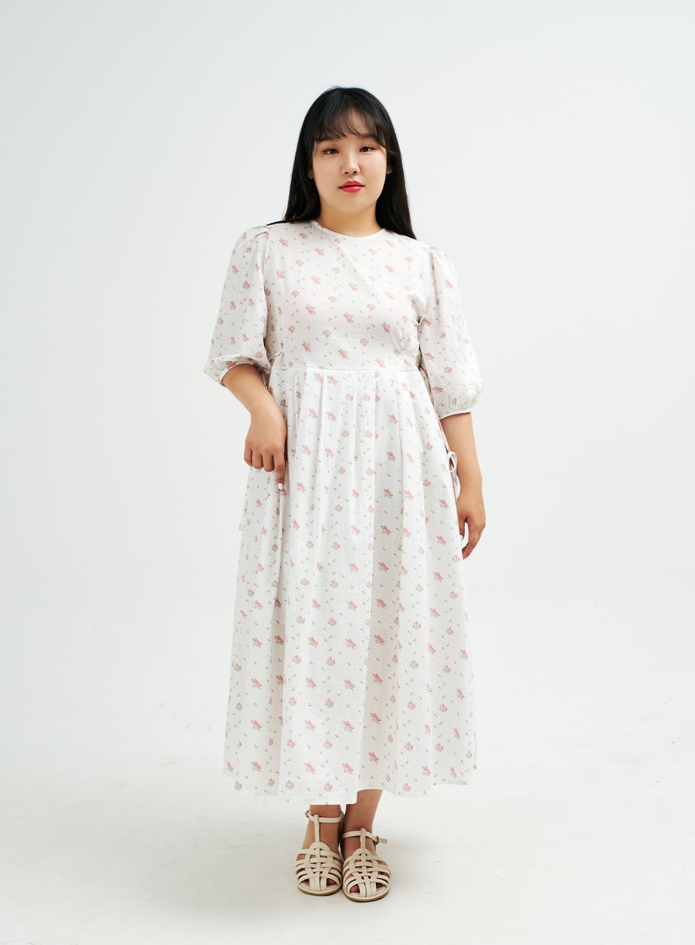 Plus Romantic Flower Print Ribbon Tie Maxi Dress IY24