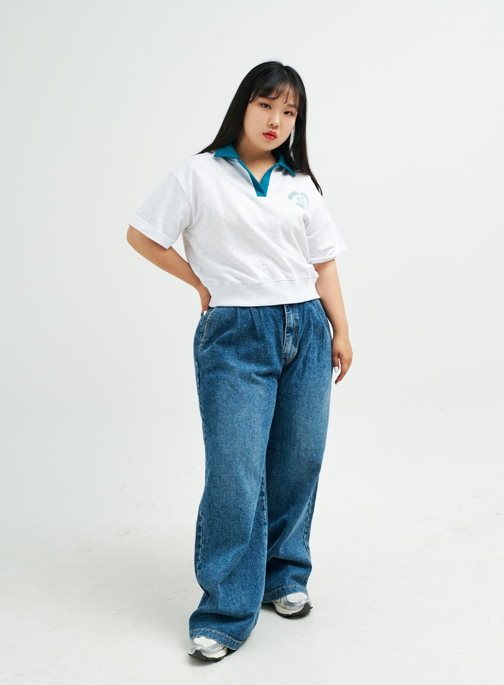 Plus Pintuck Wide Leg Denim Pants IY24