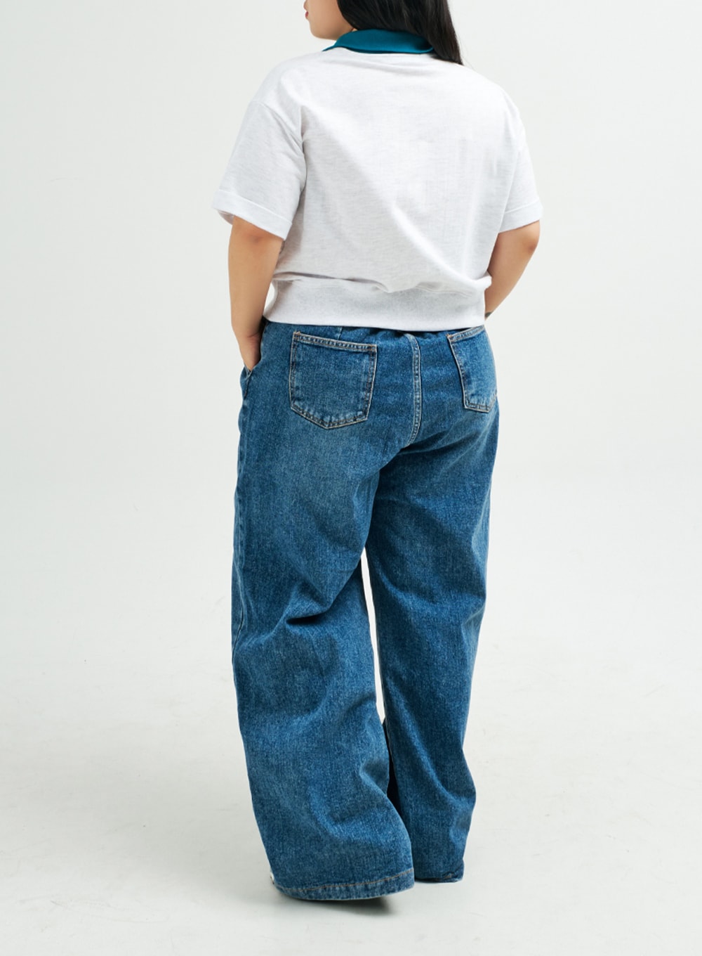 Plus Pintuck Wide Leg Denim Pants IY24