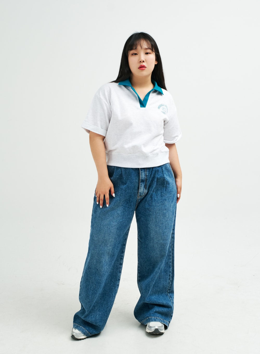 Plus Pintuck Wide Leg Denim Pants IY24