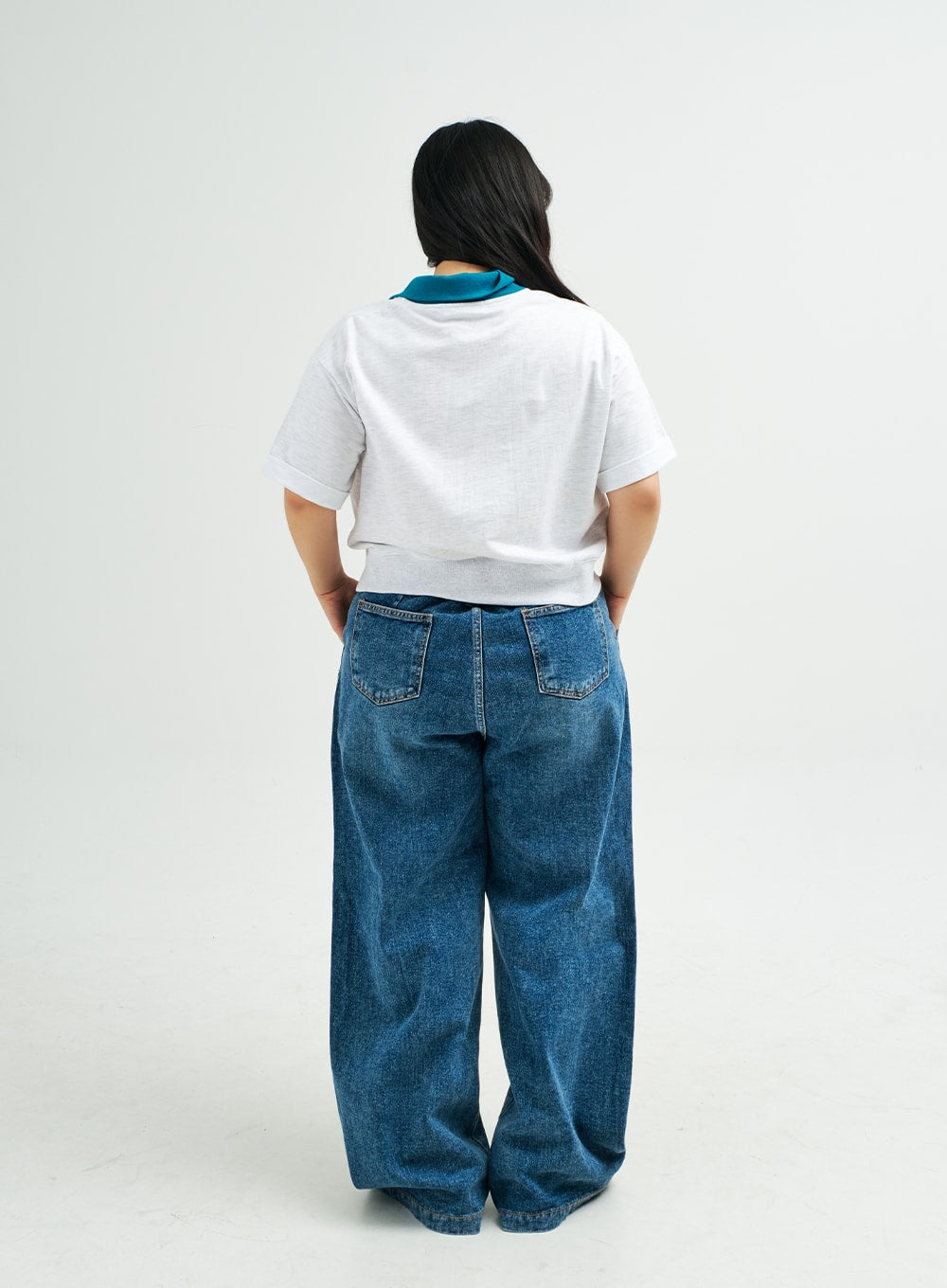 Plus Pintuck Wide Leg Denim Pants IY24