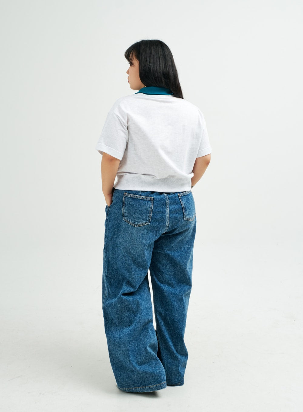 Plus Pintuck Wide Leg Denim Pants IY24