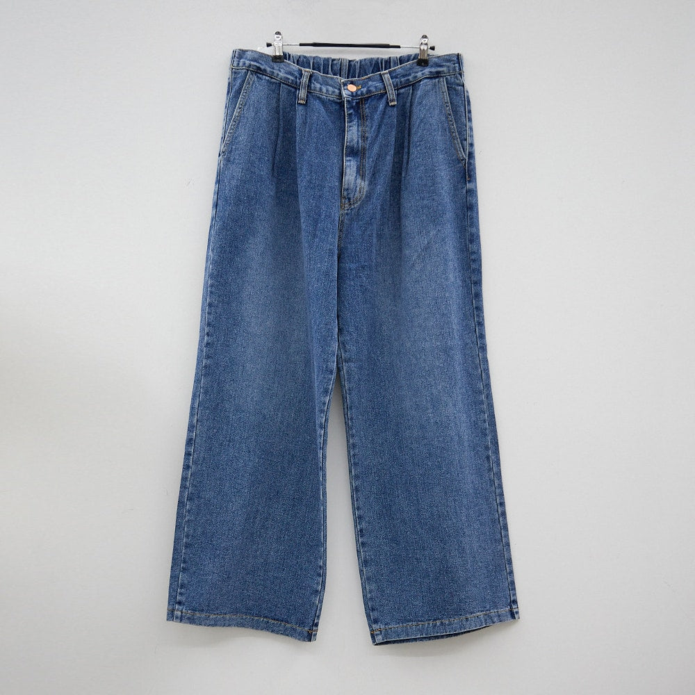 Plus Pintuck Wide Leg Denim Pants IY24