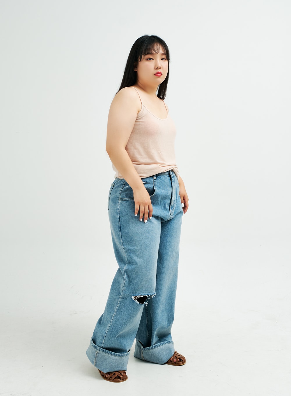 Plus Distressed Wide Leg Denim Pants IY24
