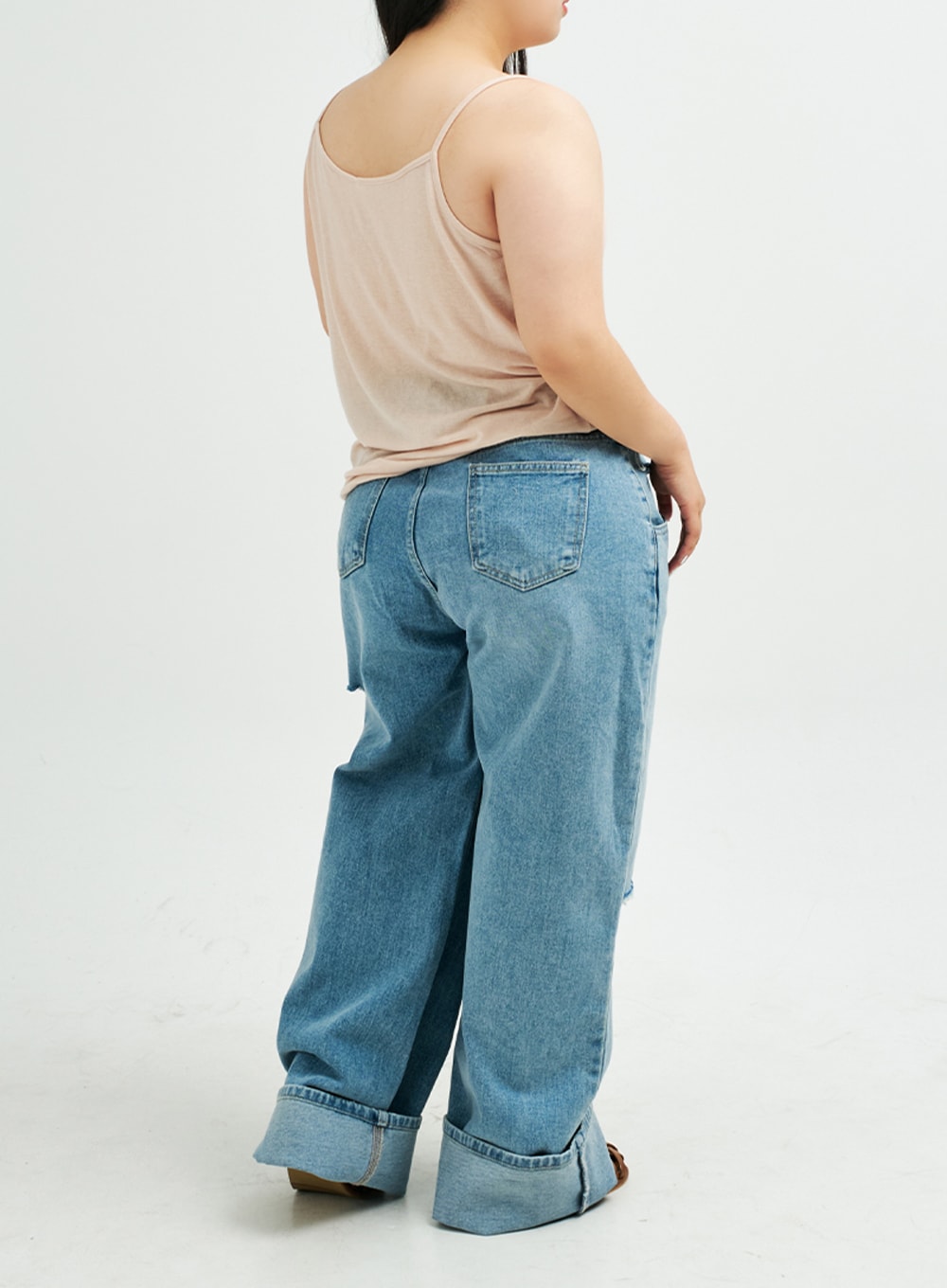 Plus Distressed Wide Leg Denim Pants IY24