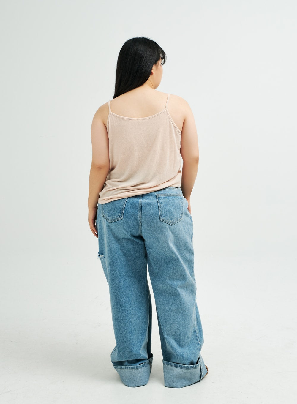 Plus Distressed Wide Leg Denim Pants IY24