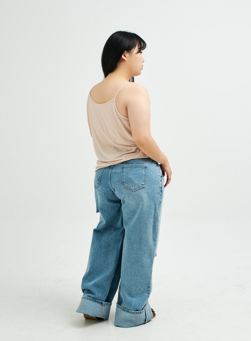 Plus Distressed Wide Leg Denim Pants IY24