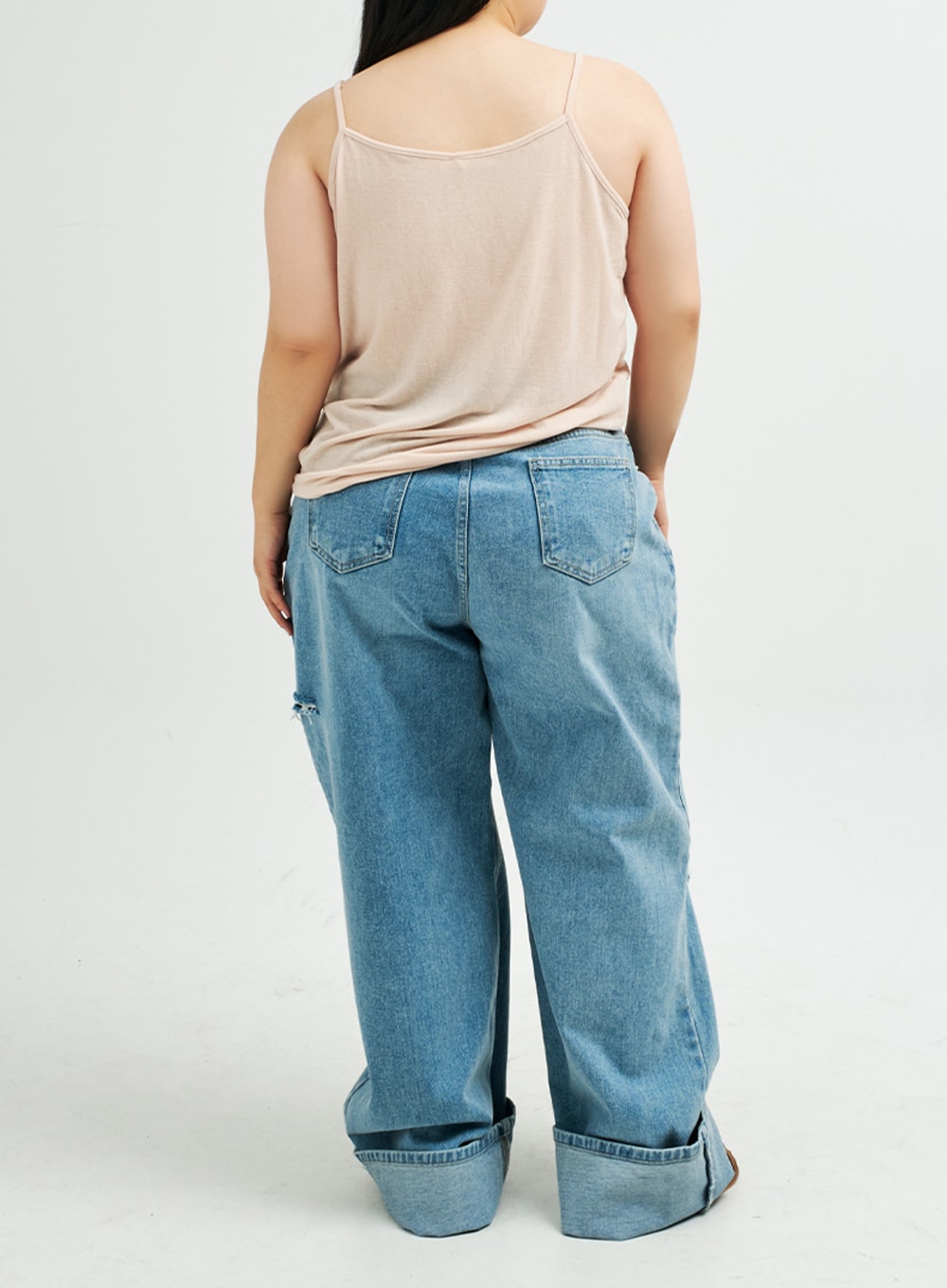Plus Distressed Wide Leg Denim Pants IY24