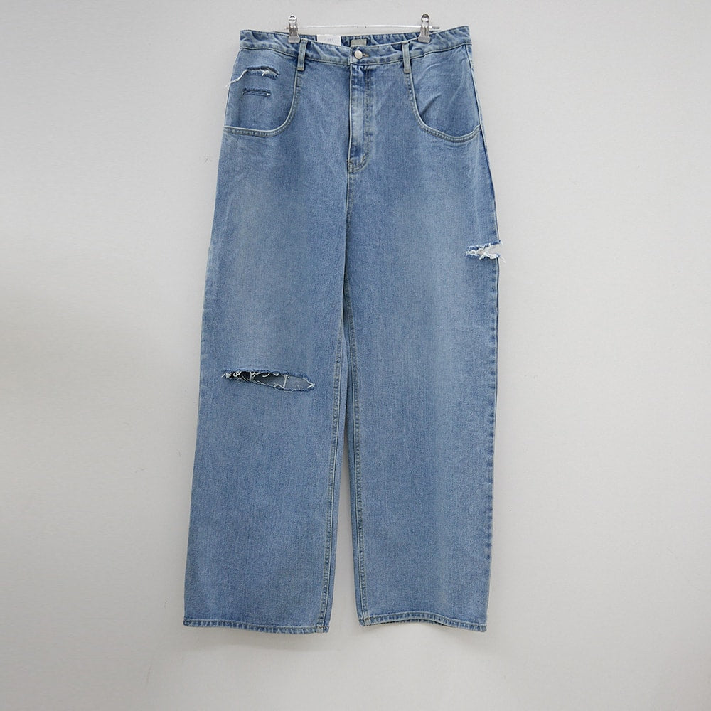 Plus Distressed Wide Leg Denim Pants IY24