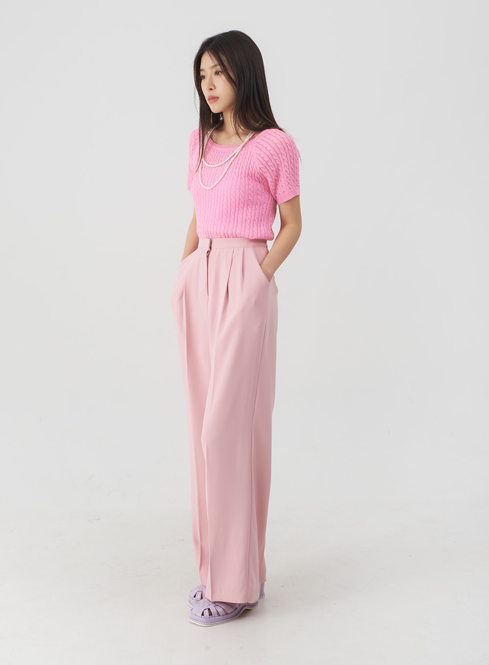 Banded Pintuck Wide Leg Tailored Pants OY26