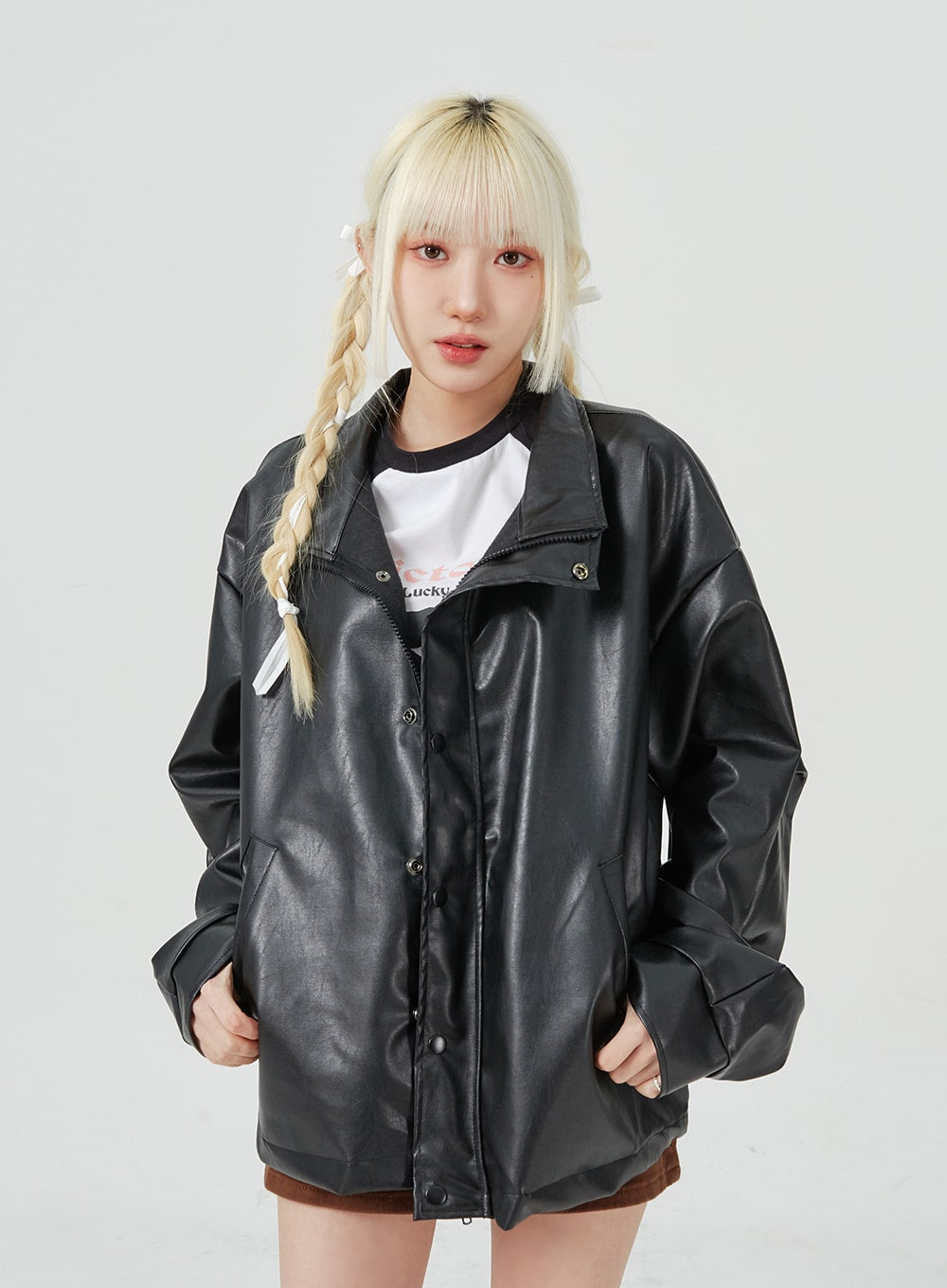 Faux Leather Oversized Jacket BM323