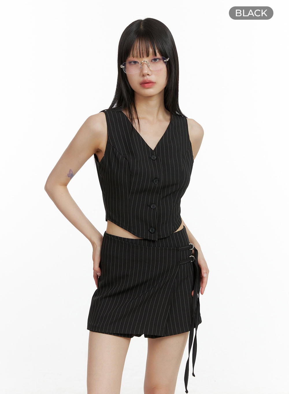 Striped V-Neck Crop Vest CL402