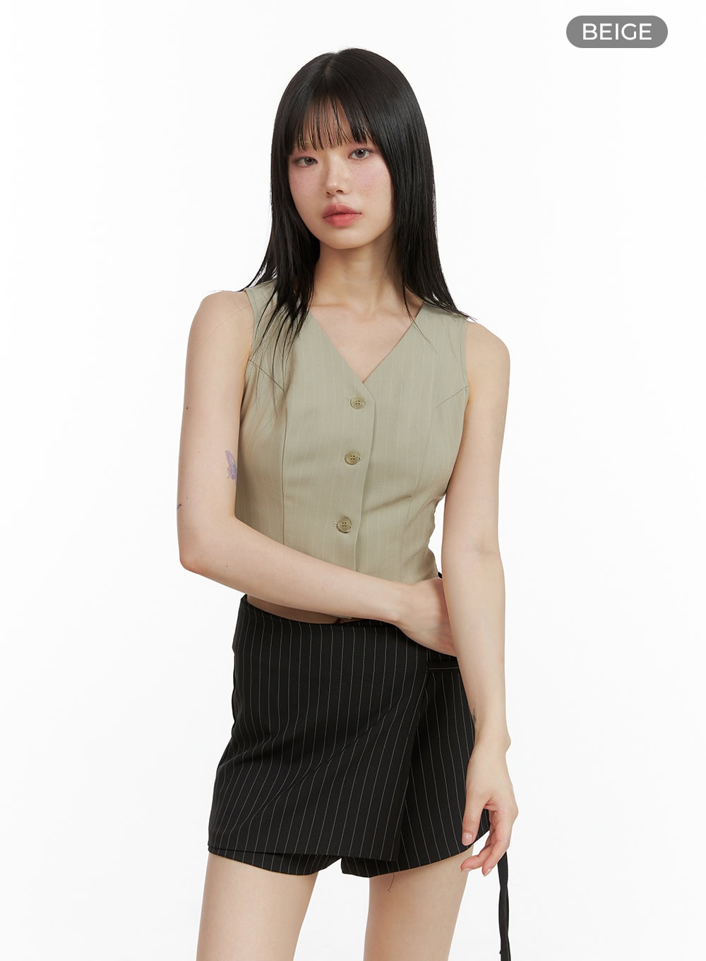 Striped V-Neck Crop Vest CL402