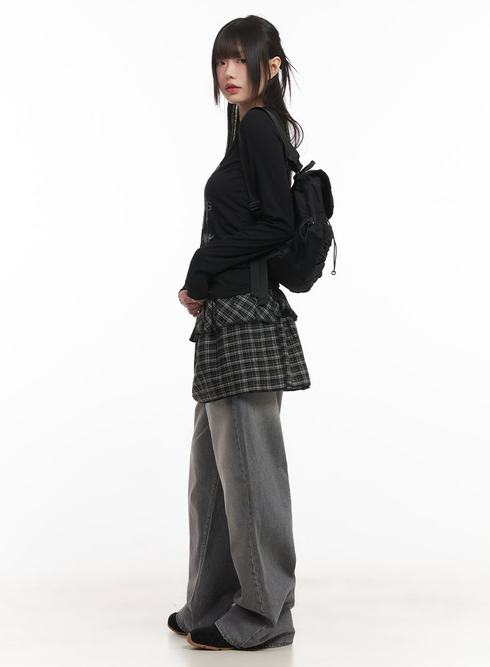 Checkered Ruffle Layering Mini Skirt CF519