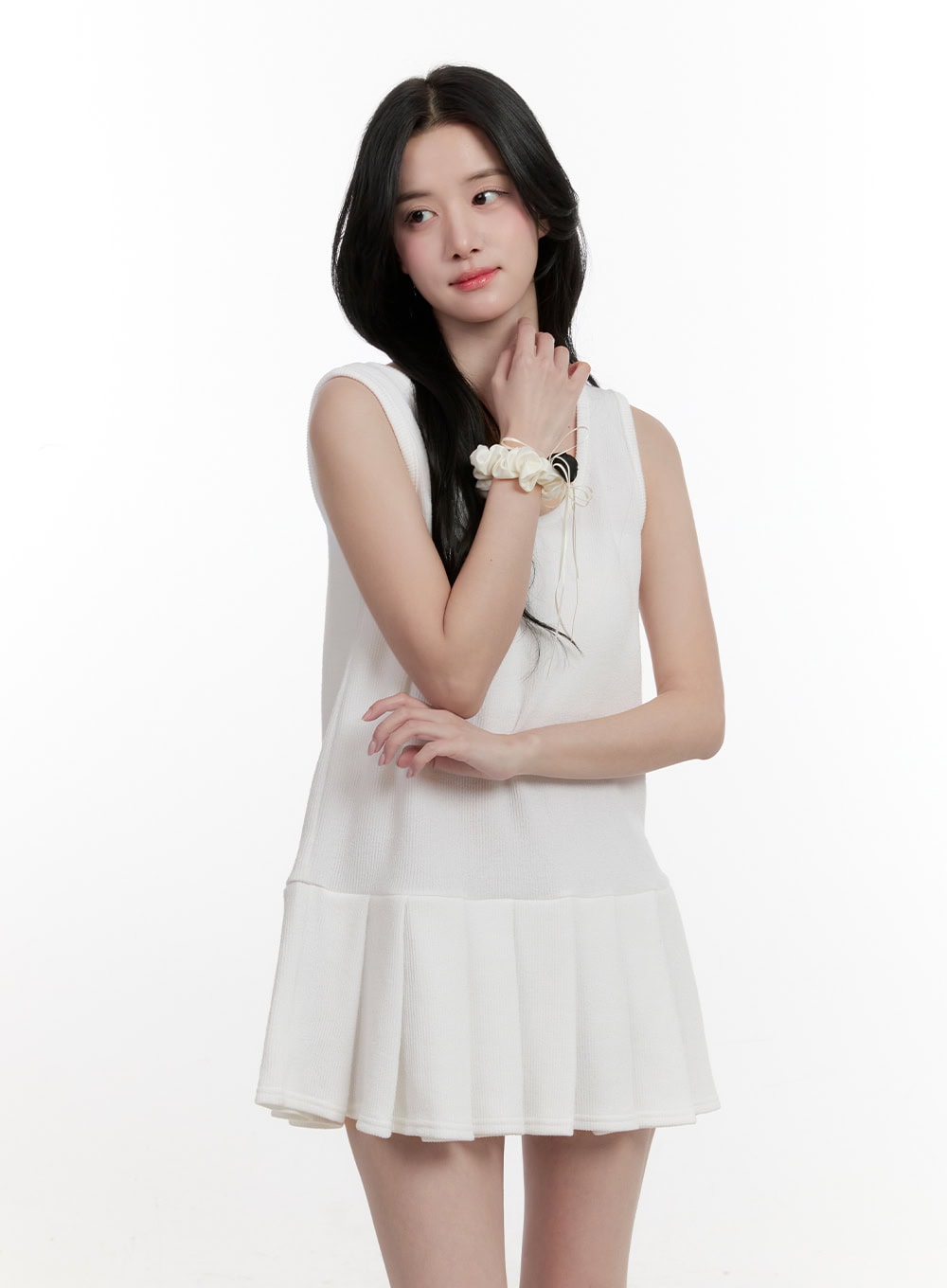 Sleeveless U-Neck Pleated Mini Dress CF527