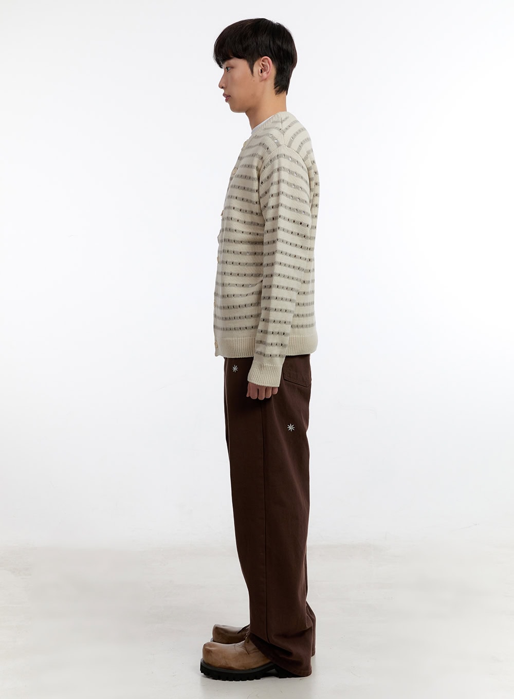 Men's Striped Button-Up Cardigan IA504