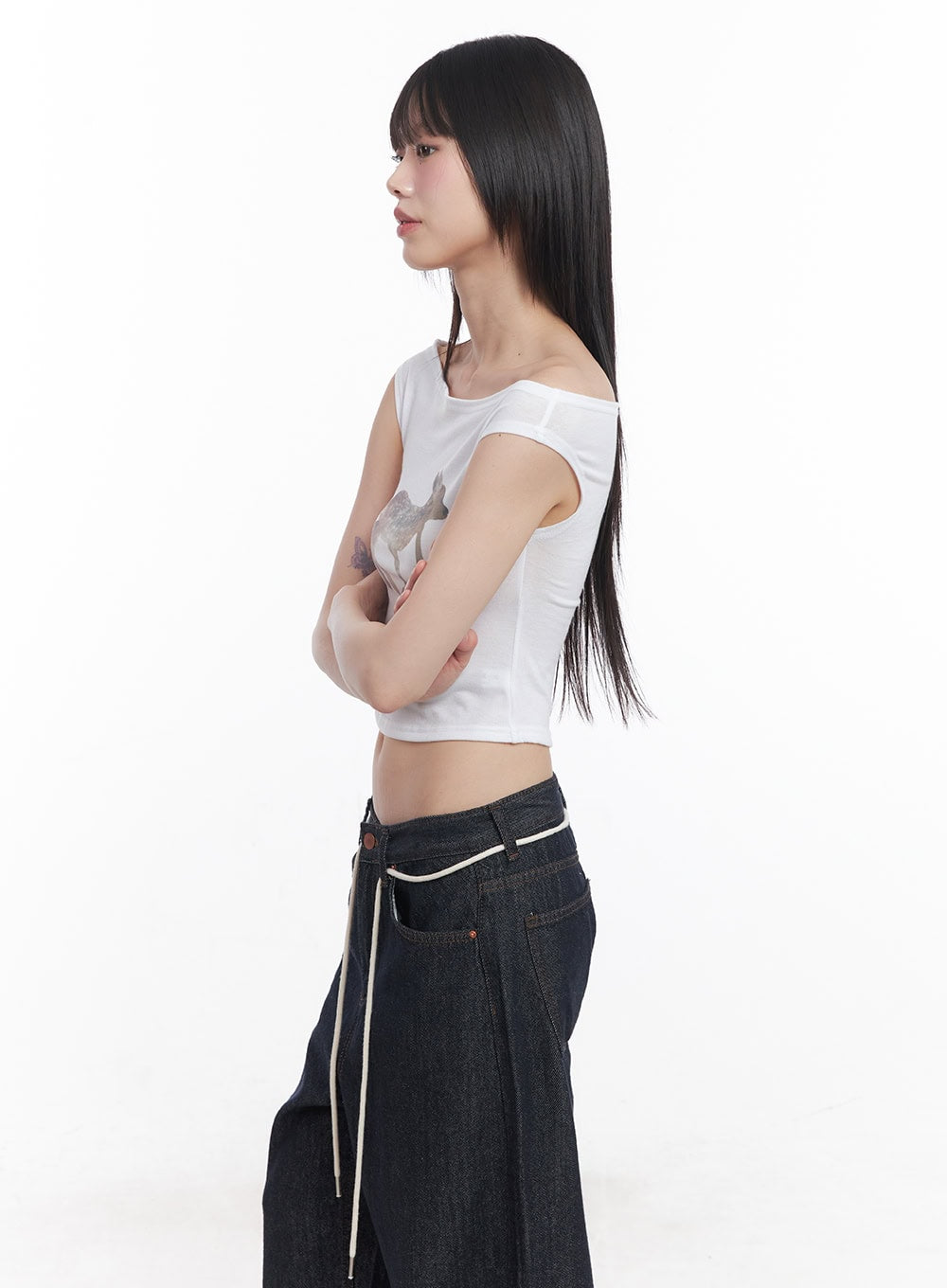 Cute Animal-Print  Graphic Off-Shoulder Crop Top CY521