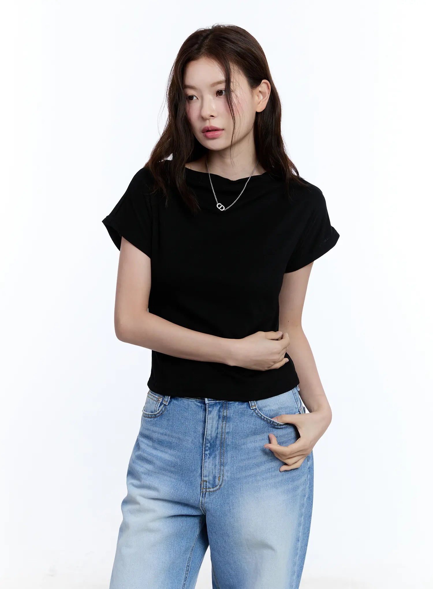 Cozy Boat-Neck Short Sleeve Tee CU513