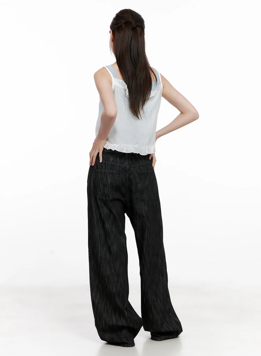 Yuha Wide-Leg Pintuck Denim Jeans CL523