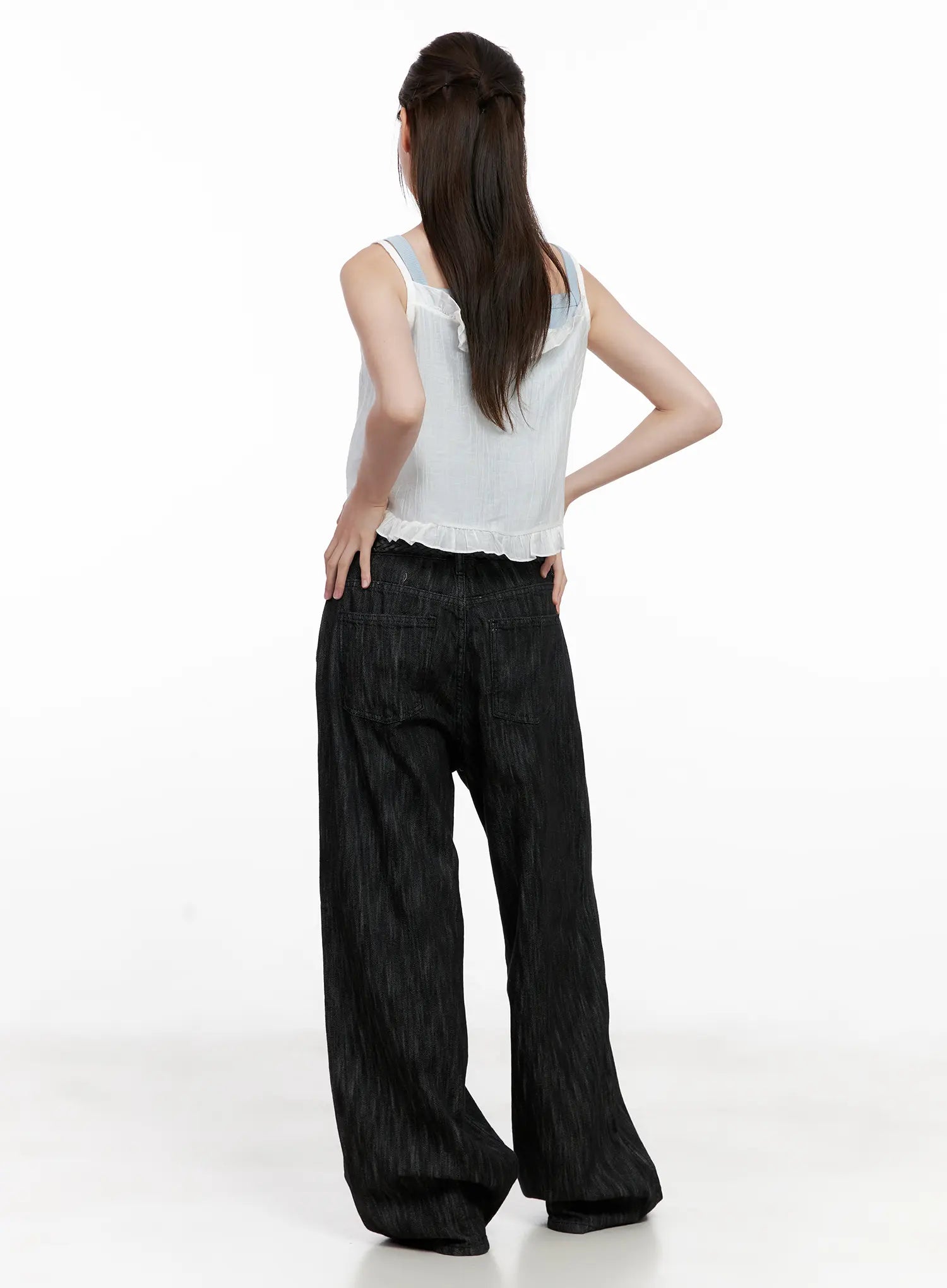 Yuha Wide-Leg Pintuck Denim Jeans CL523