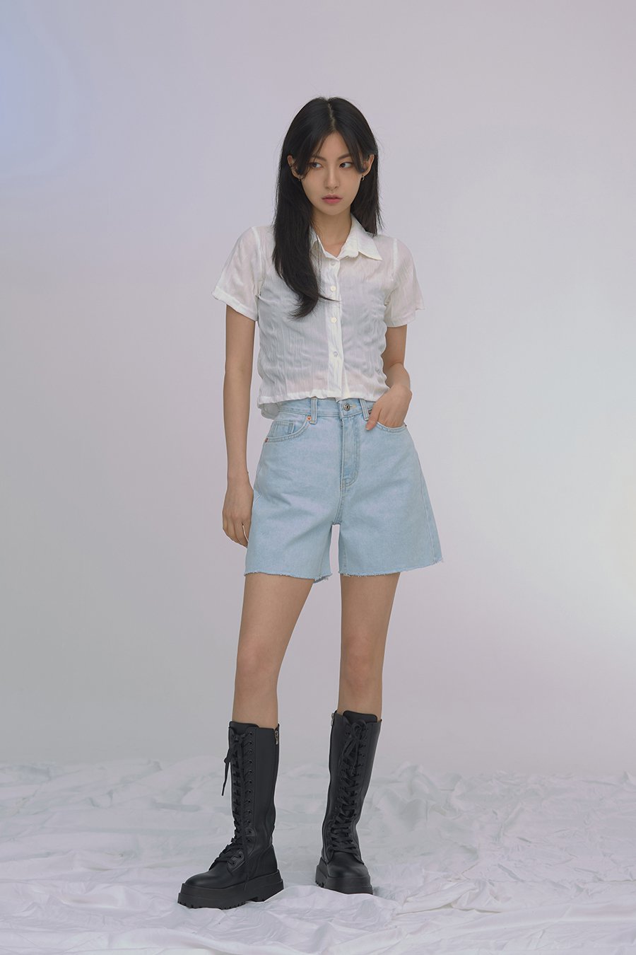 Wrinkled Button Down Crop Top CA04