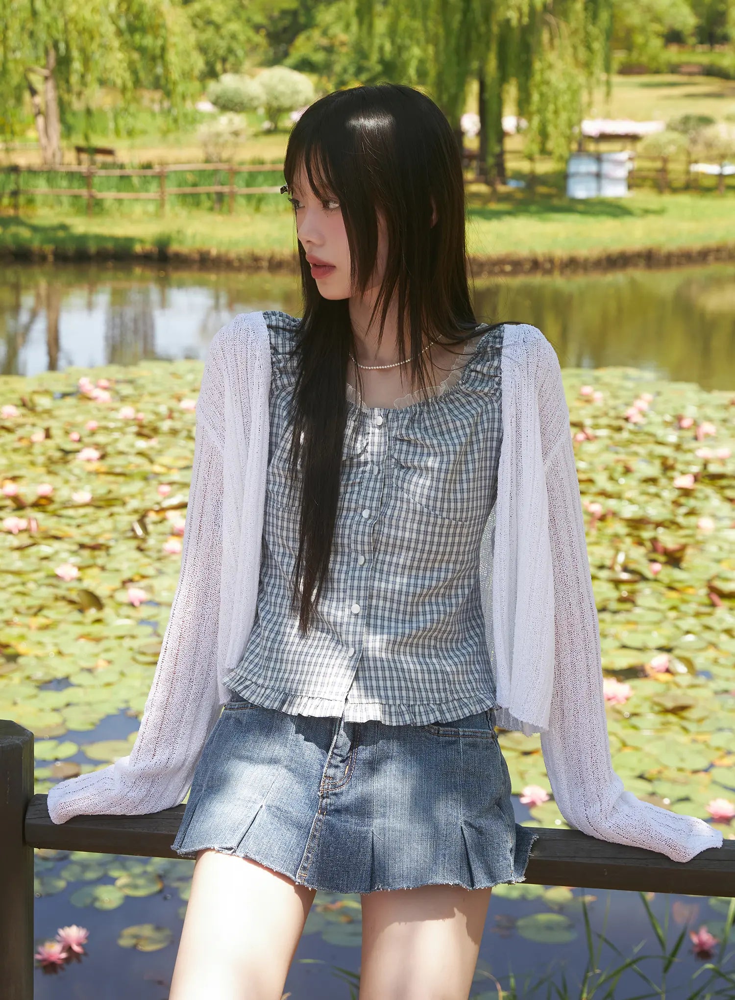 Plaid Frill Off-Shoulder Top CU519