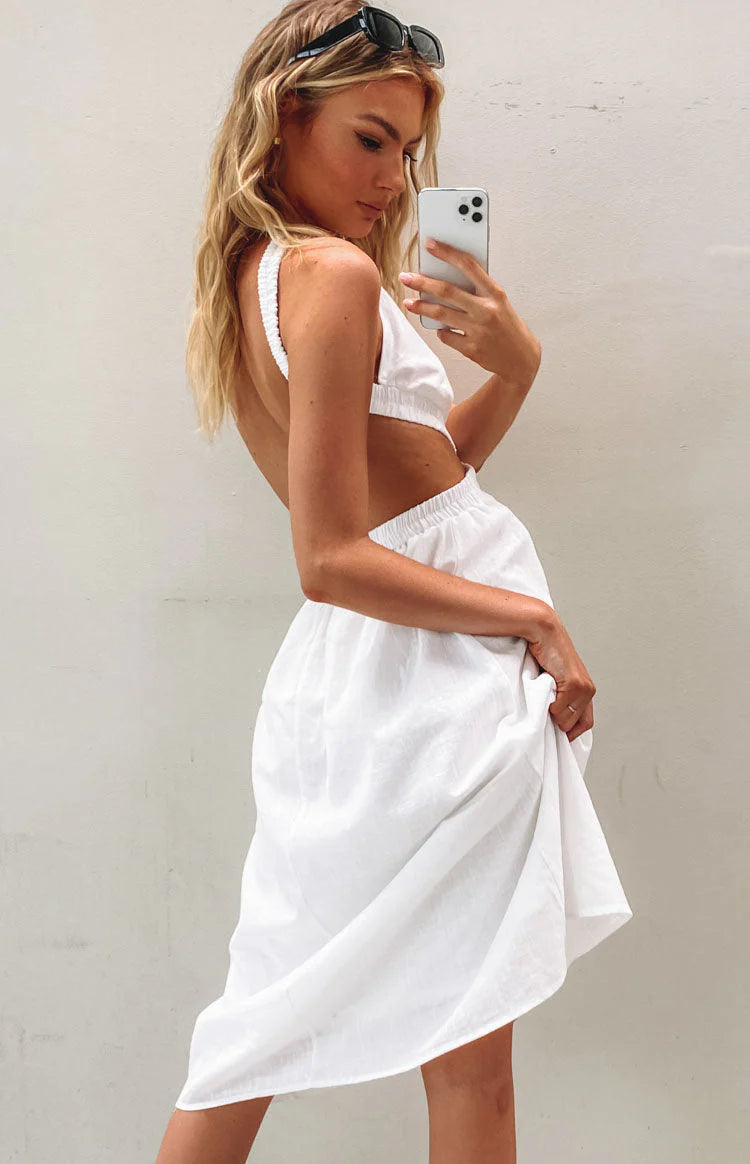 Odessa Backless Midi Dress White