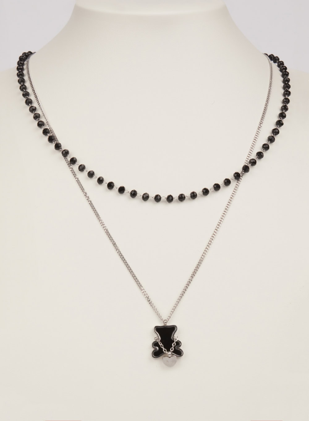 Flat Bear Double Layer Necklace (Black) IM531