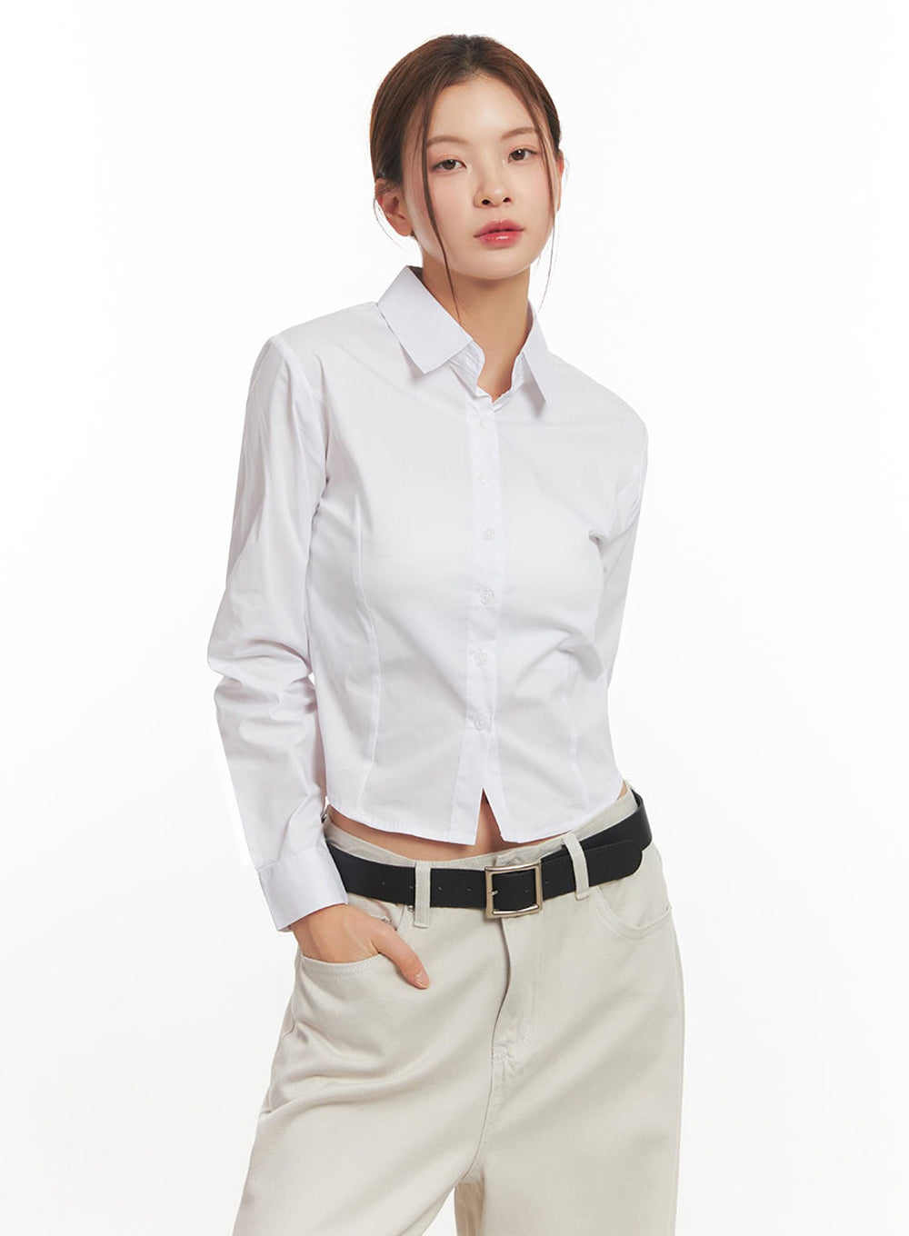 Slim-Fit Cropped Collared Button-Up Shirt IM513