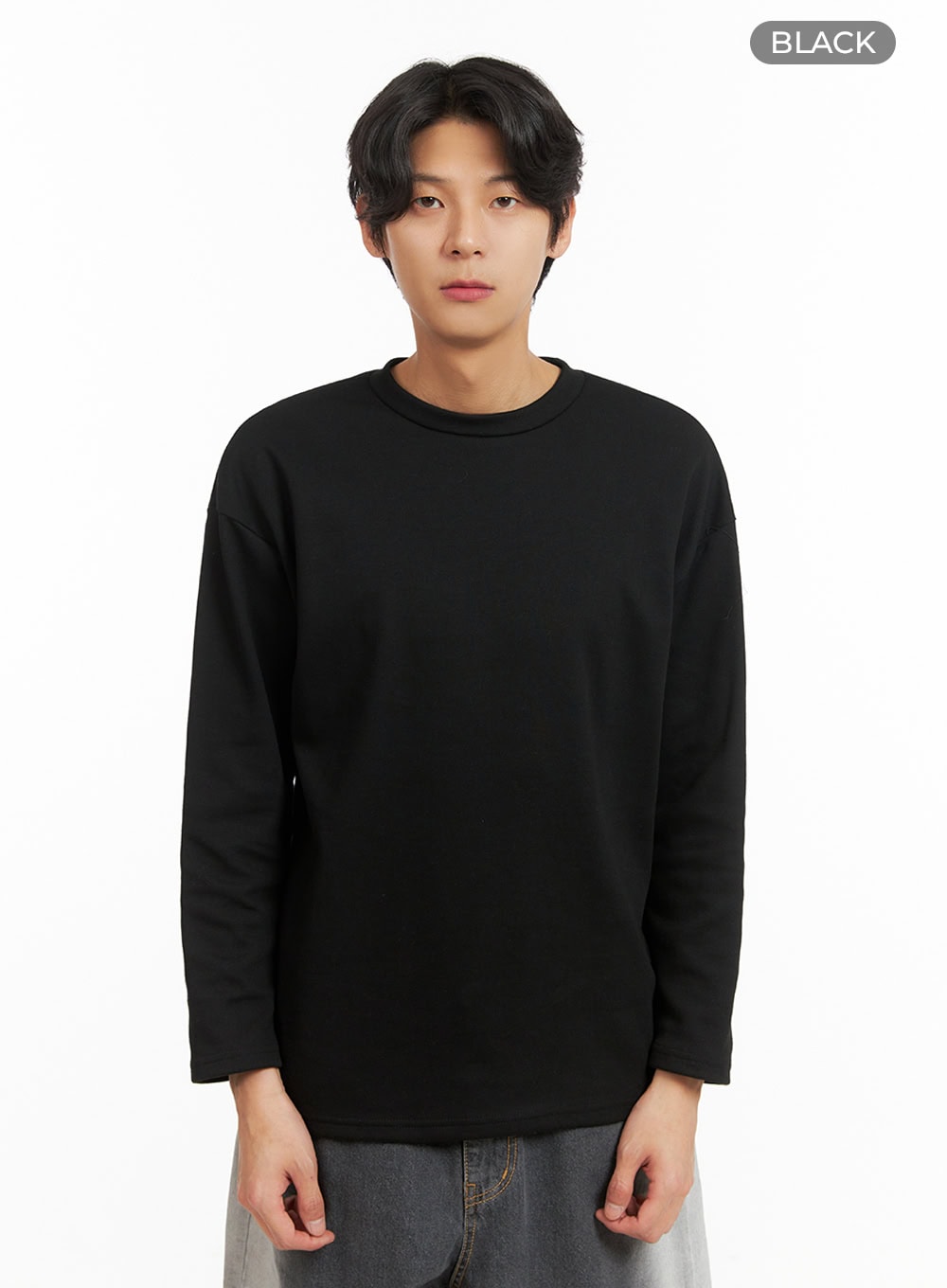 Men's Basic Oversized Long Sleeve Tee (Black) IY416