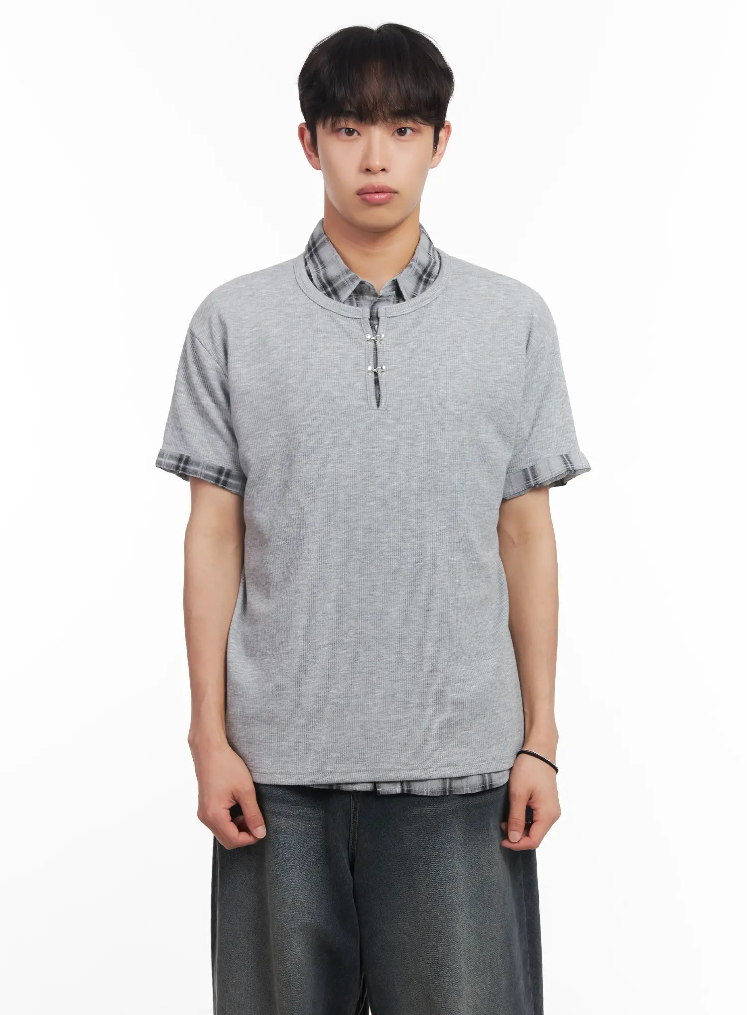 Men's Henley Neck Short-Sleeve Tee IU519