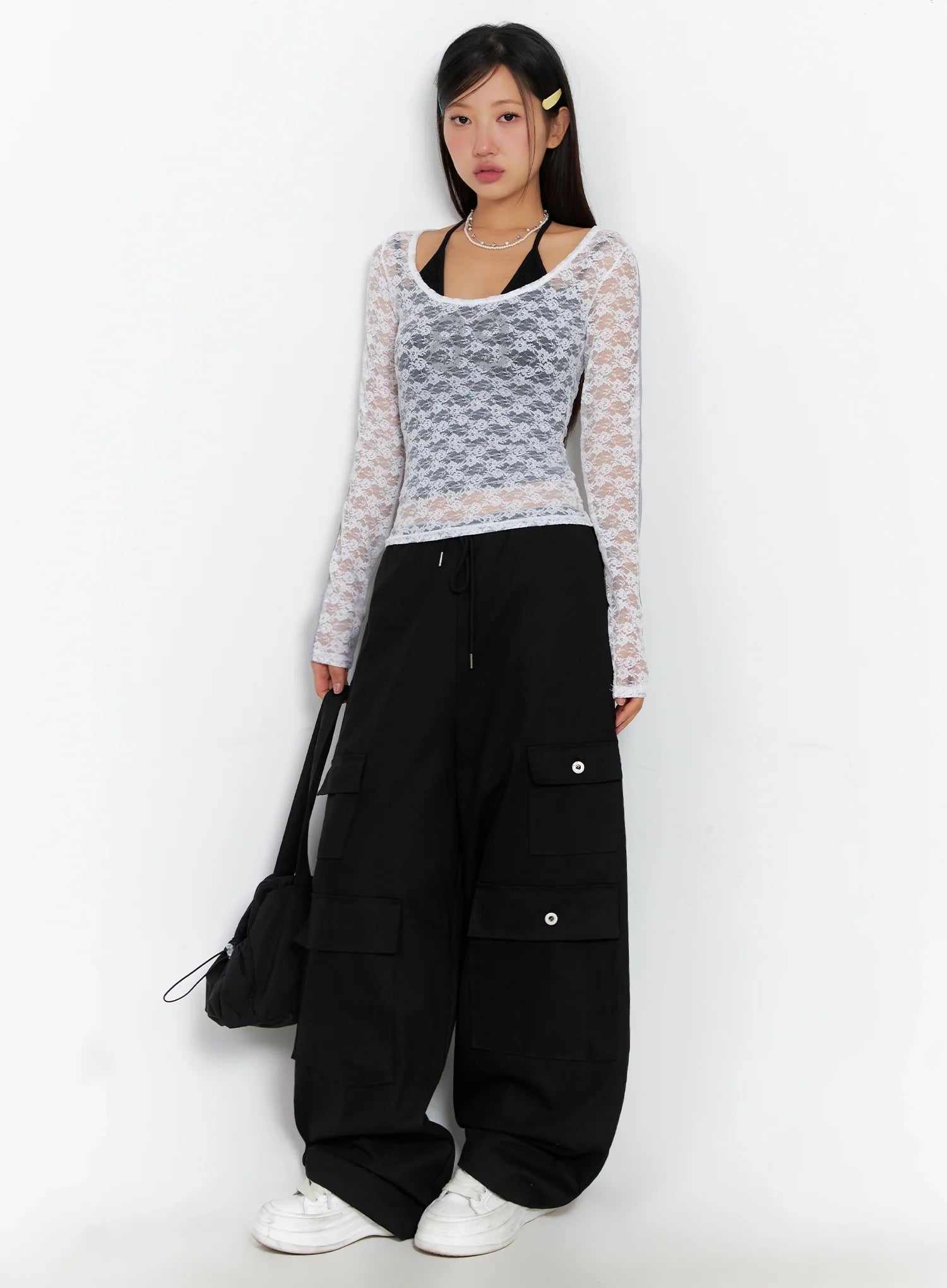 Lace Overlay Scoop Neck Top IG527