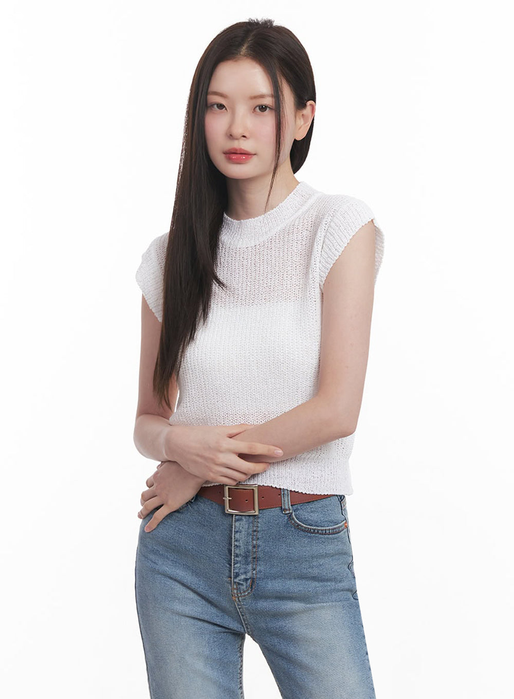 Sheer Mock-Neck Knit Top IY508