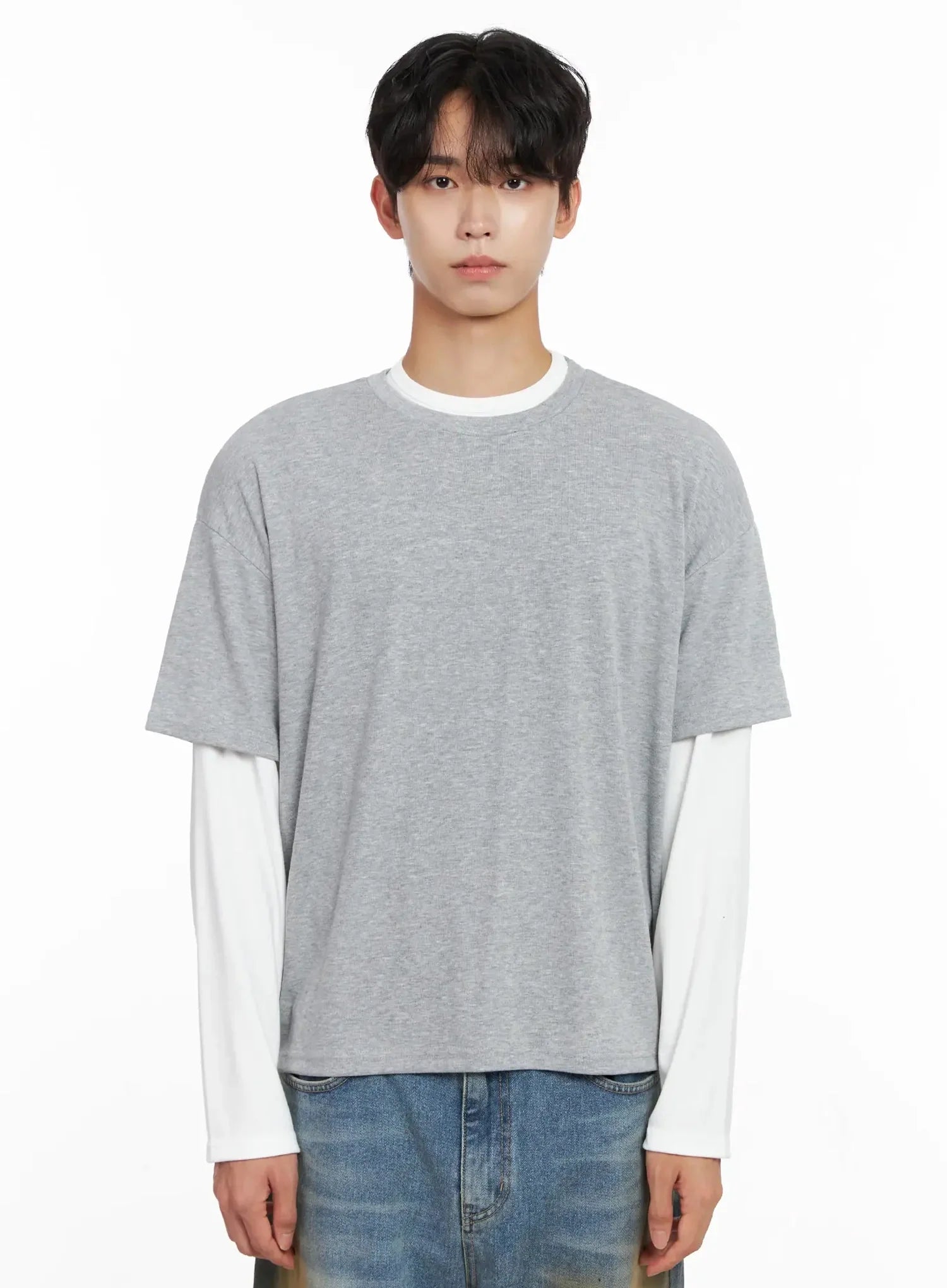 Men's Layered Semi-Crop T-Shirt IO516