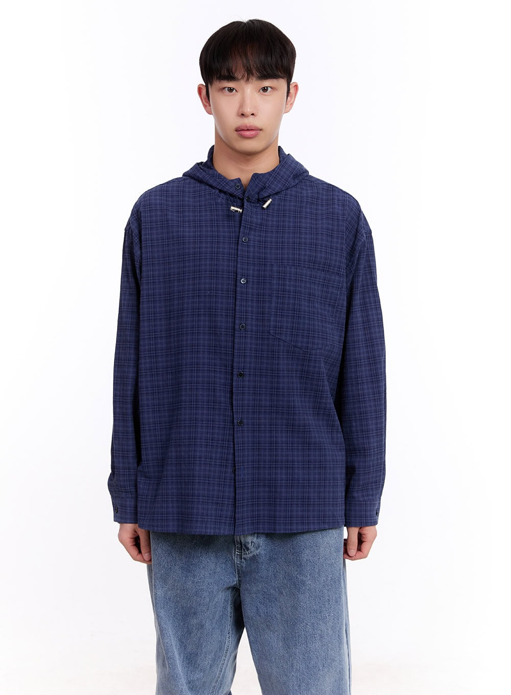 Men's Loose-Fit Plaid Hooded Shirt IM512
