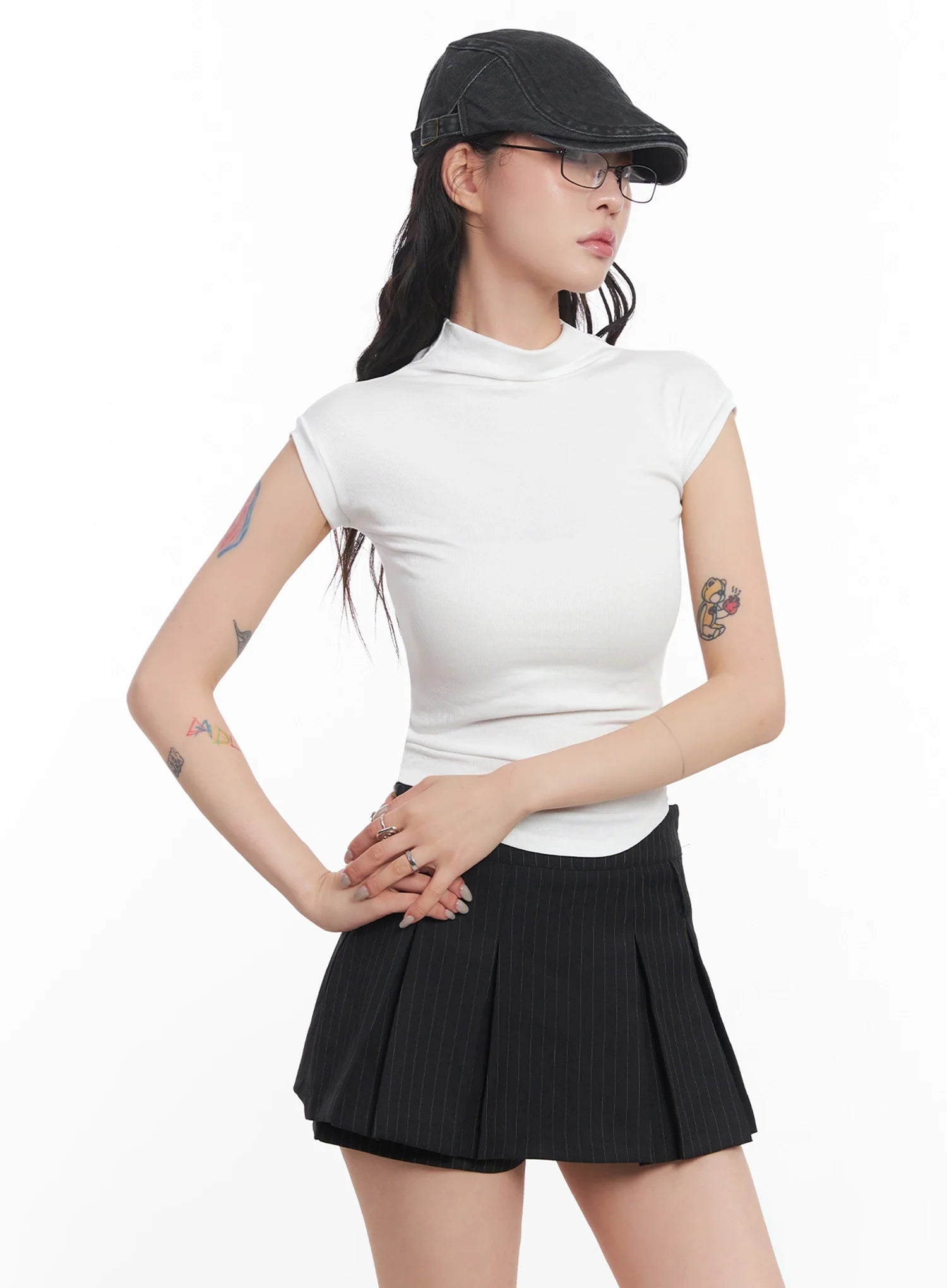 Mock Neck Fitted Short-Sleeve Top IC503