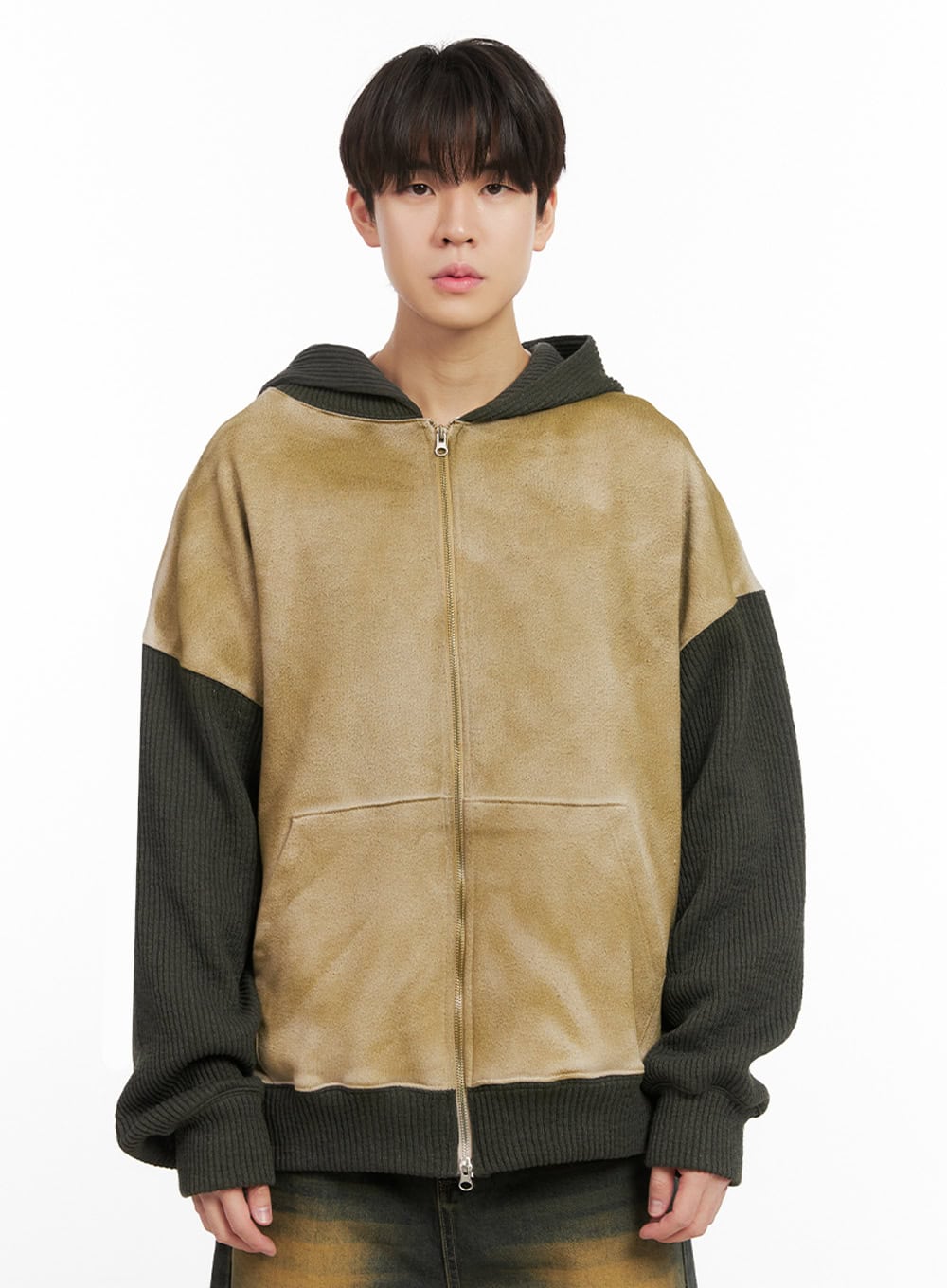 Men's Two-Tone Fleece-Lined Zip-Up Hoodie IJ517