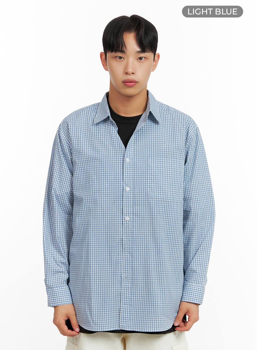 Men's Gingham Cotton Collared Shirt IU412
