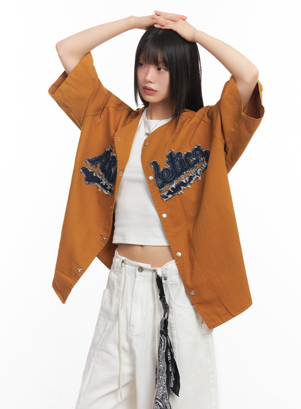 Oversized Patchwork Button-Up Shirt IA528