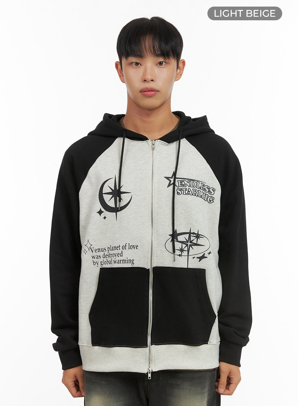 Men's Mixed Color Graphic Zip-Up Cotton Hoodie IS420