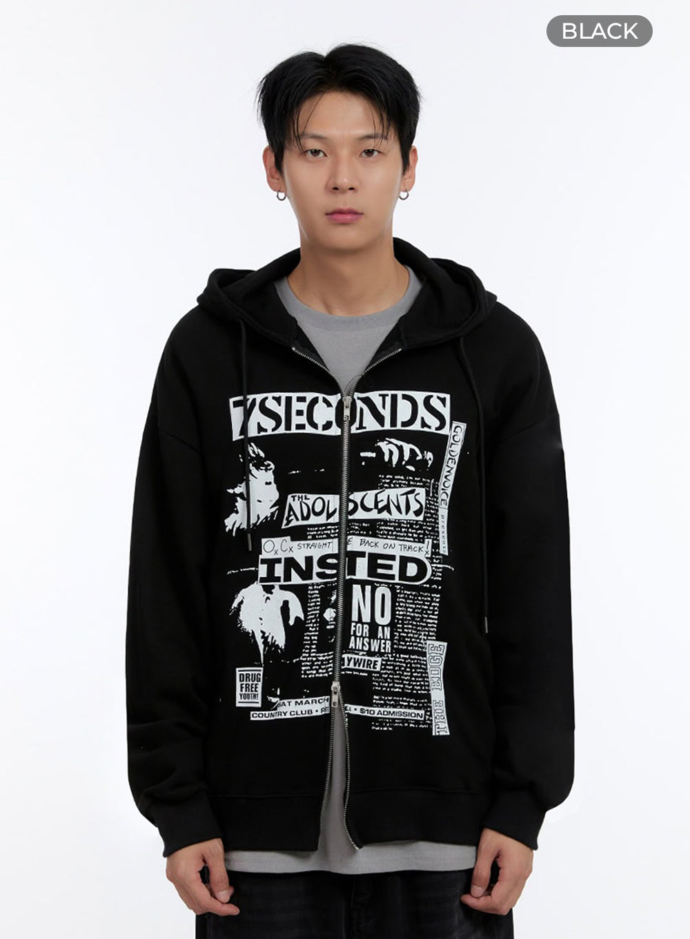 Men's Graphic Print Oversized Zip-Up Hoodie IO428