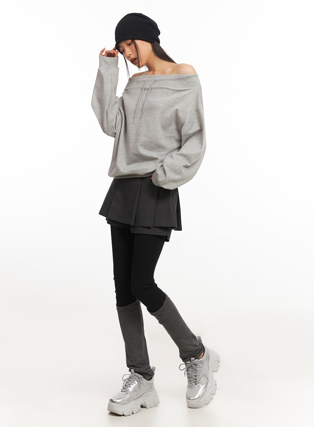 Stringed Off-Shoulder Sweatshirt IA504
